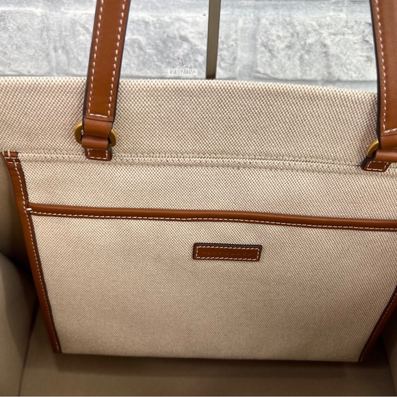 Tory Burch Blake Canvas Jumbo Tote In Natural Classic Cuoio - Picture 11 of 13